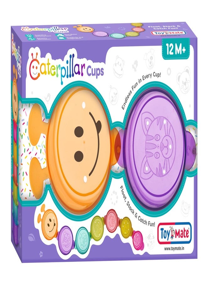 Toymate Caterpillar Stacking Cups, Float & Stack Bath Toy Set for 12+ Months, Multi-Colour - Image 1